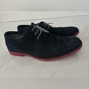 Classic Navy Blue Suede Derbys with Red Sole